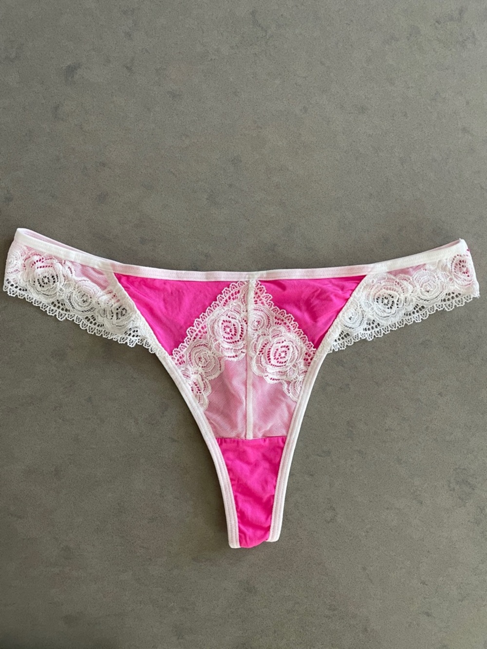 Pink Lace Trim Thong